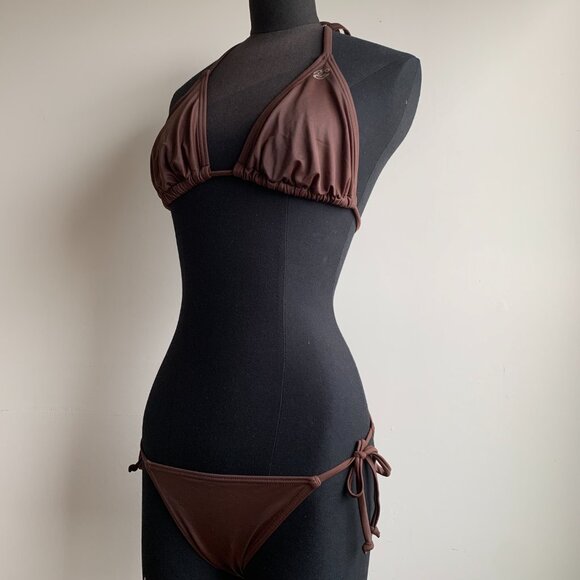 Billabong surf BLUE CRUSH Vintage bikini solid brown D cup Small bottom set RARE - Picture 5 of 7